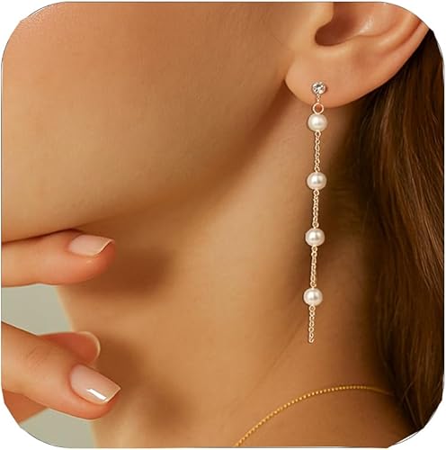 Pearl Dangle Earrings for Women Trendy -14K Gold Plated Pearl Drop Earrings Hypoallergeni Gold Earring Wedding Jewelry Bridesmaid Gifts