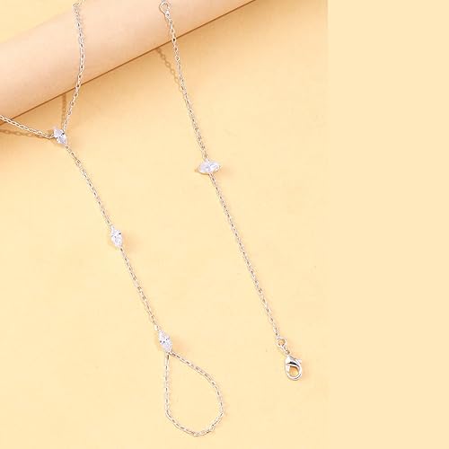 Adjustable Ring Hand Chain Bracelet Silver Jewelry Bracelets for Women Cubic Zirconia Rings for women Non Tarnish Hypoallergenic Finger Bracelet Wedding Party Gifts