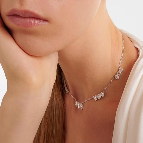 Dainty Silver Choker Necklace for Women Adjustable Statement Porm Jewelry Rhinestone Waterdrop Pendant Necklace for Wedding Hypoallergenic Gifts