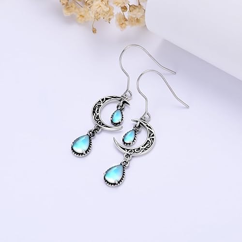 Moon Earrings for Women 925 Sterling Silver Celtic Moon Dangle Drop Earrings Emerald / Amethyst / Ruby / Sapphire/ Pink / Peridot / Aquamarine / Citrine / Black / Rainbow Topaz Dangling