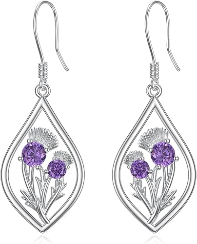 Scotland Thistle Dangle Dangling Drop Charm Earrings Scottish Earrings Gifts for Women