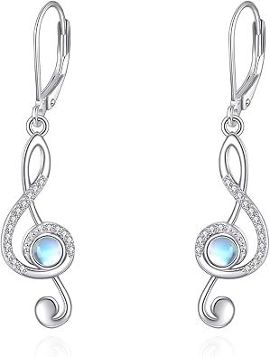 Moonstone Earrings 925 Sterling Silver Music Dangle Drop Earrings Music Note Elegant Jewelry Gifts for Women
