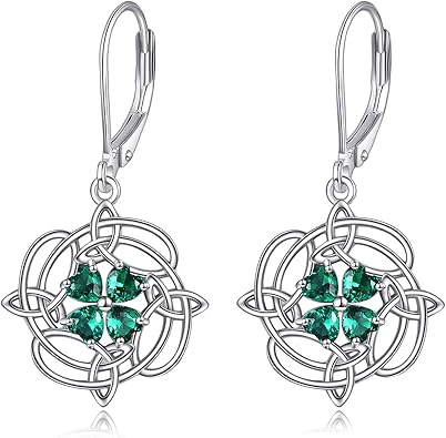 Celtic Knot Earrings Irish Jewelry Sterling Silver Clover Shamrock Peace Sign Dangle Drop Leverback Earrings Irish Gifts for Women