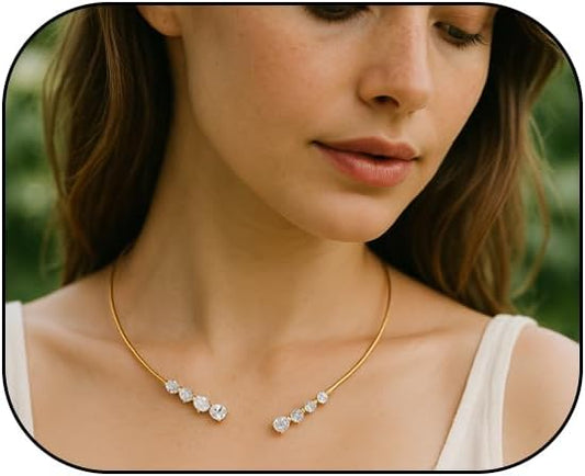Dainty Gold Necklace for Women Non Tarnish Elegant Boho Statement Teardrop Front Open Choker Collar Necklace Wedding Prom Jewelry
