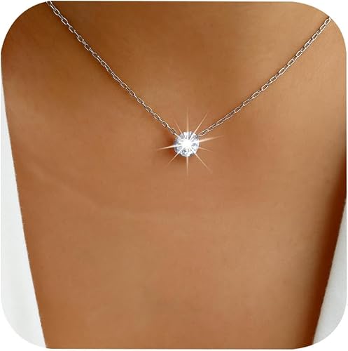 Dainty Choker Necklace for Women Elegant Non Tarnish Sexy Prom Jewelry Silver Cubic Zirconia Simulated Diamond Pendant Necklace for Women Rope Chain