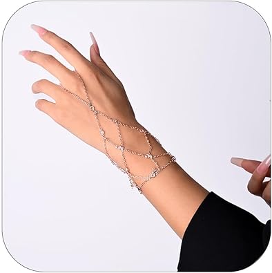 Hand Chain Bracelet Non Tarnish Dainty Rhinestones Jewelry Accessories Adjustable Mesh Finger Bracelet Forearm Nude for Women