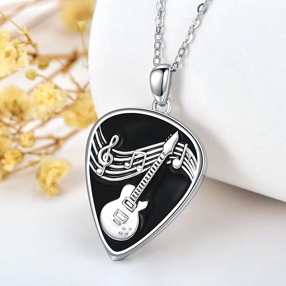 Guitar Pick Necklace Sterling Silver Guitar Plectrum Pendant Necklaces Jewelry Musical Guitarist Gifts for Women Men