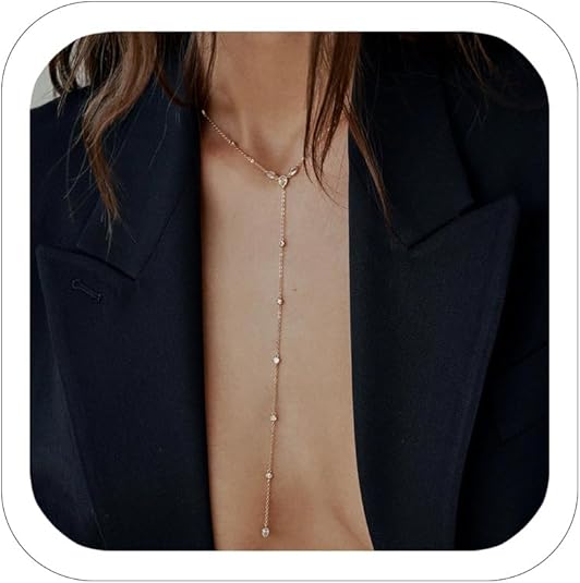 Dainty Crystal Y Necklace Long Lariat Necklace Rhinestone Pendant Drop Chain Gold Necklace For Women Trendy