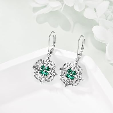 Celtic Knot Earrings Irish Jewelry Sterling Silver Clover Shamrock Peace Sign Dangle Drop Leverback Earrings Irish Gifts for Women