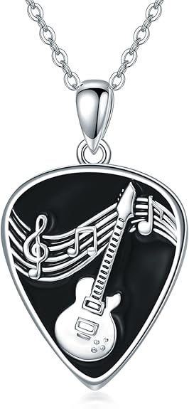 Guitar Pick Necklace Sterling Silver Guitar Plectrum Pendant Necklaces Jewelry Musical Guitarist Gifts for Women Men